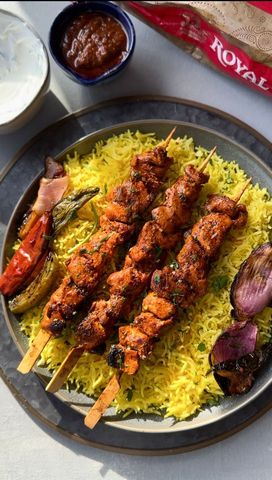 Chicken Kababs and Yellow Rice