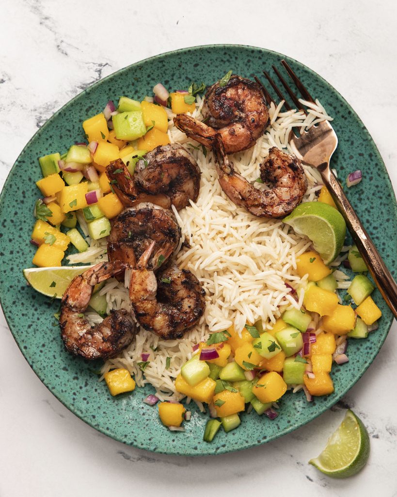 Jerk Shrimp with Mango Chow