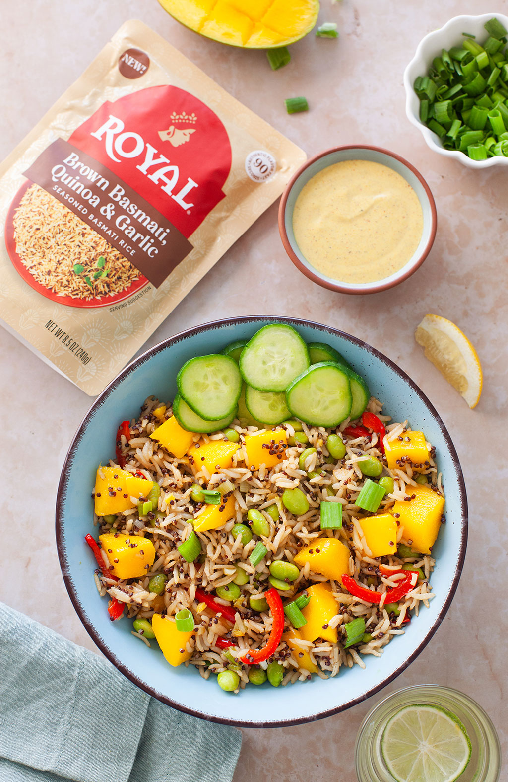 Tropical Brown Basmati Bowl with Creamy Curry Dressing
