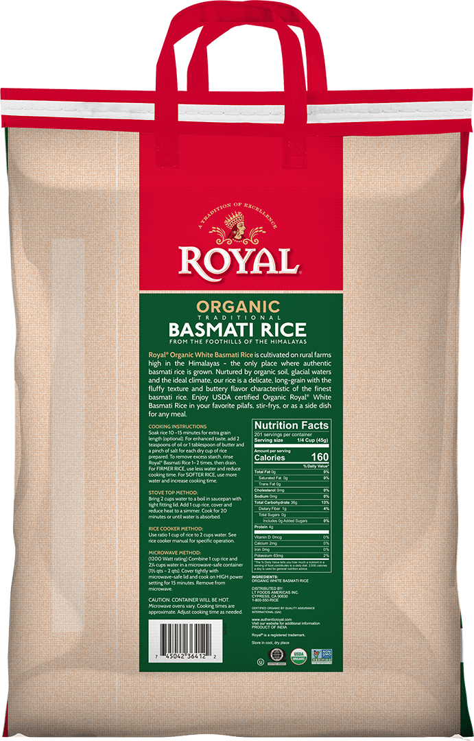 White Basmati Organic wpp 20 lb back
