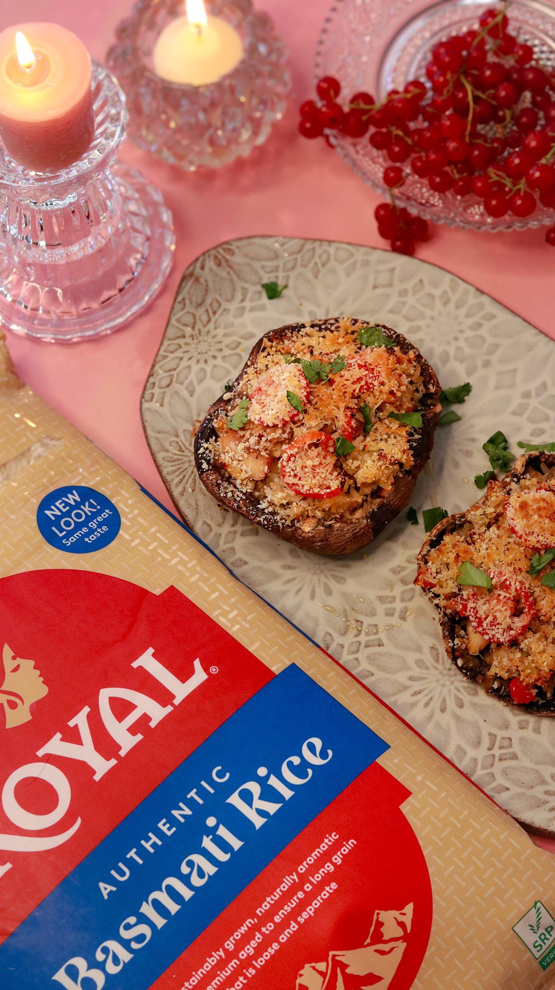 Herby Basmati & Chicken Goat Cheese Stuffed Portobellos