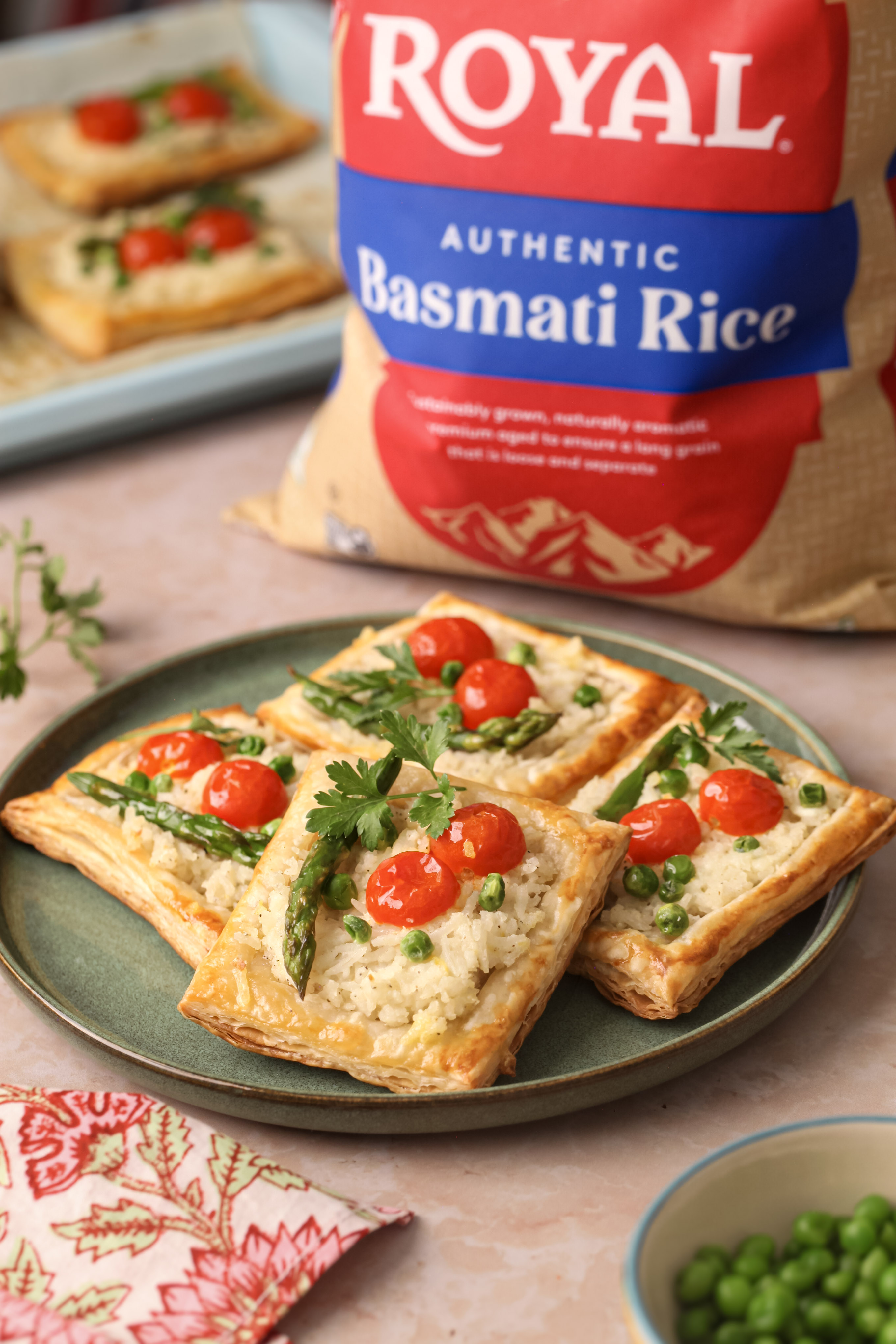 Asparagus and Sweet Pea Basmati Rice Pastries